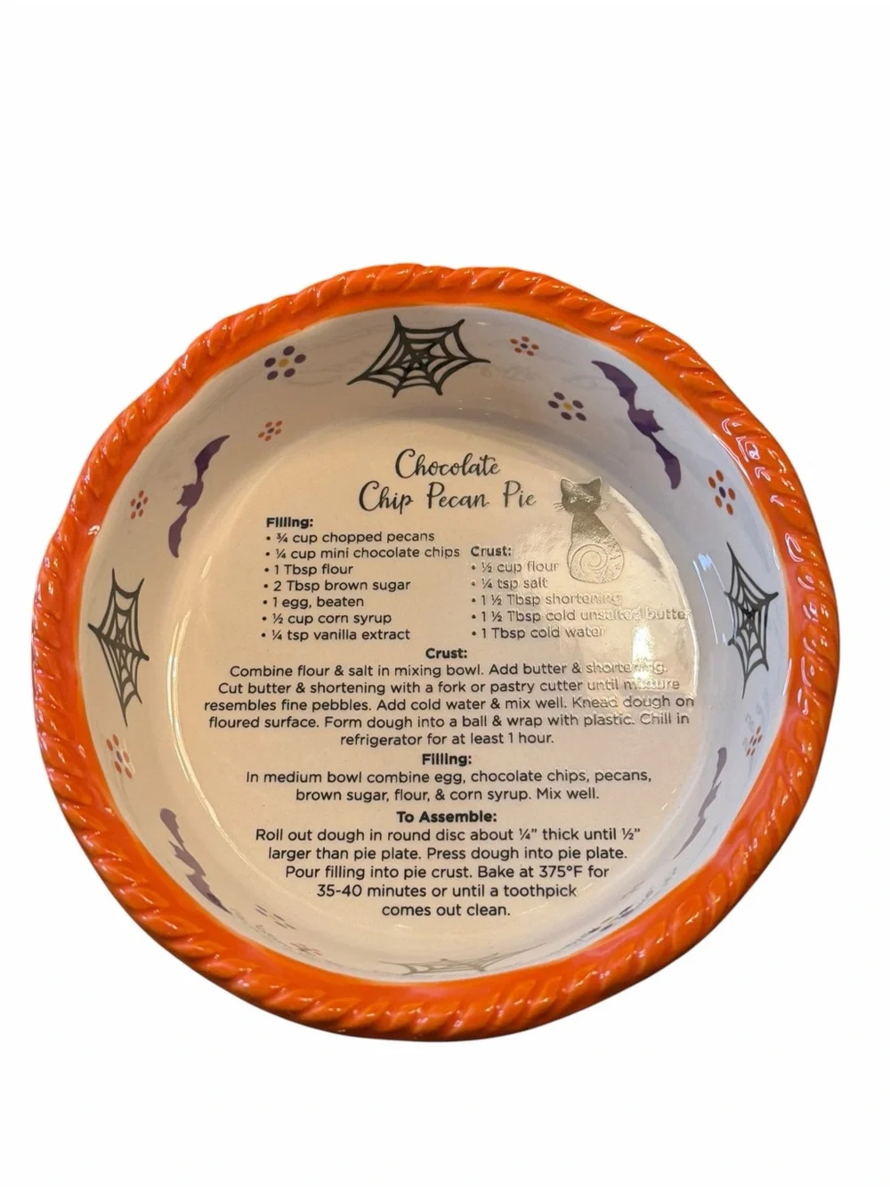 Temp-tations Halloween Pie Dish Set of 4 Recipes Bats Spiderwebs 12 Oz